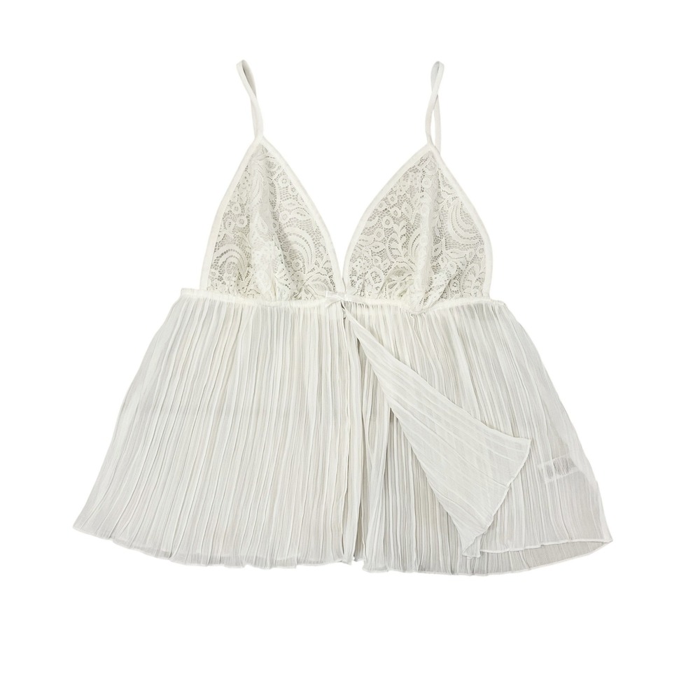 Flora White Lace Pleated Babydoll Cami Top Y2K Angelcore - Size Medium